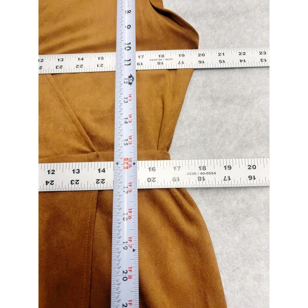 Banana Republic Dress Womens 14 Beige Wrap Midi Faux Suede Vegan Sleeveless Work